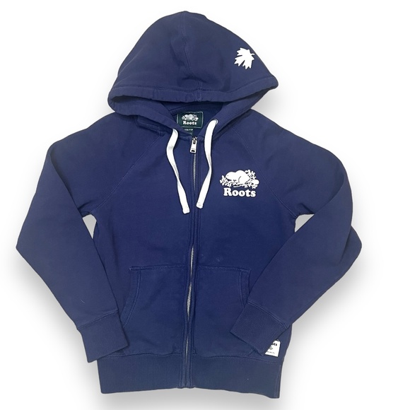 Roots Canada Full‎ Zip Hoodie Blue XXS Whistler Beaver Fleece Hoody Maple Leaf - Picture 1 of 12